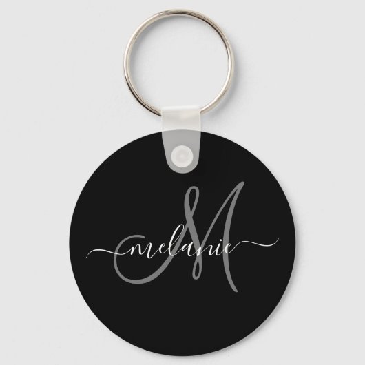 Creëer uw eigen aangepaste monogram en naamscript sleutelhanger (Achterkant)