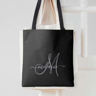 Creëer uw eigen aangepaste monogram en naamscript tote bag