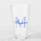 Creëer uw eigen aangepaste monogram en noem blauw glas (Voorkant)