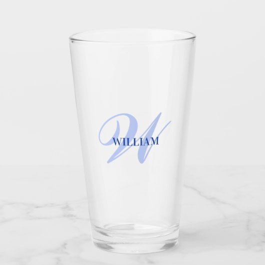 Creëer uw eigen aangepaste monogram en noem blauw glas (Voorkant)
