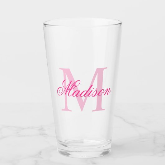Creëer uw eigen aangepaste monogram en noem roze glas (Voorkant)