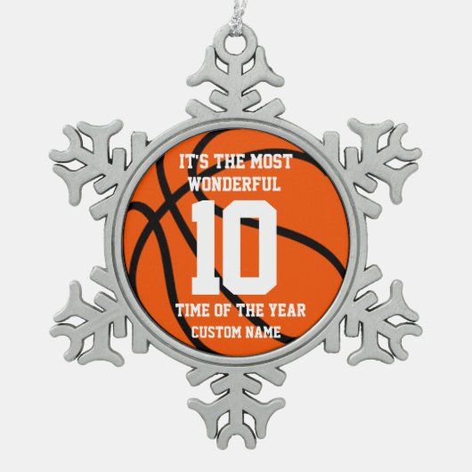 Creëer uw eigen aangepaste naam basketbalnummer tin sneeuwvlok ornament (Voorkant)