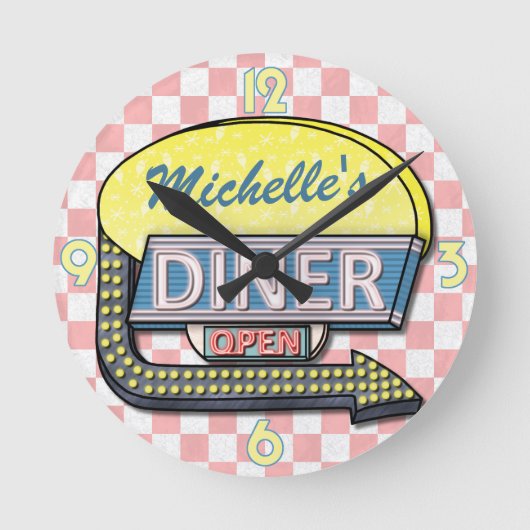 Creëer Uw eigen aangepaste retro 50-gebarentaal 2 Ronde Klok (Voorkant)