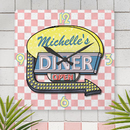 Creëer Uw eigen aangepaste retro 50-gebrandnummer  Vierkante Klok