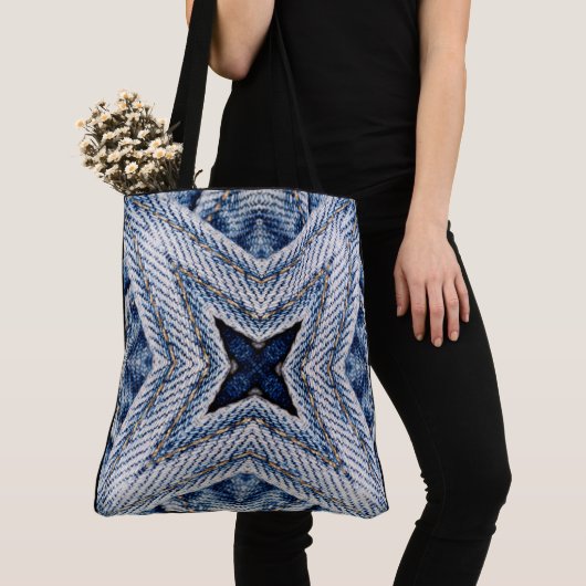 Creëer Uw eigen aangepaste Retro Denim Starburst P Tote Bag (Dichtbij)