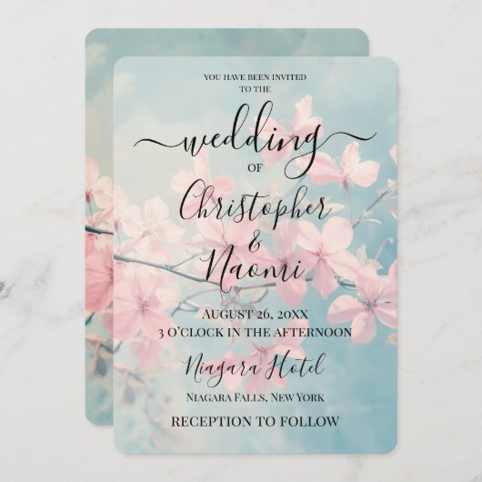 Creëer uw eigen aangepaste  roze boombloesems kaart (Voorkant / Achterkant)