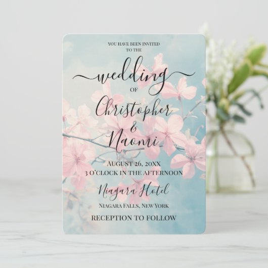 Creëer uw eigen aangepaste  roze boombloesems kaart (Staand voorkant)