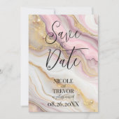 Creëer Uw eigen aangepaste roze en gouden alcoholi Save The Date (Voorkant)