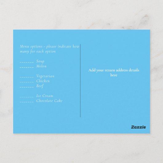 Creëer Uw eigen aangepaste RSVP-bruiloft Aqua Blue Briefkaart (Achterkant)