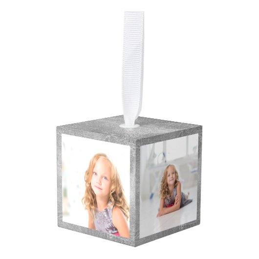 Creëer Uw eigen aangepaste serie Foto Silver Kubus Ornament (Voorkant hoekig)