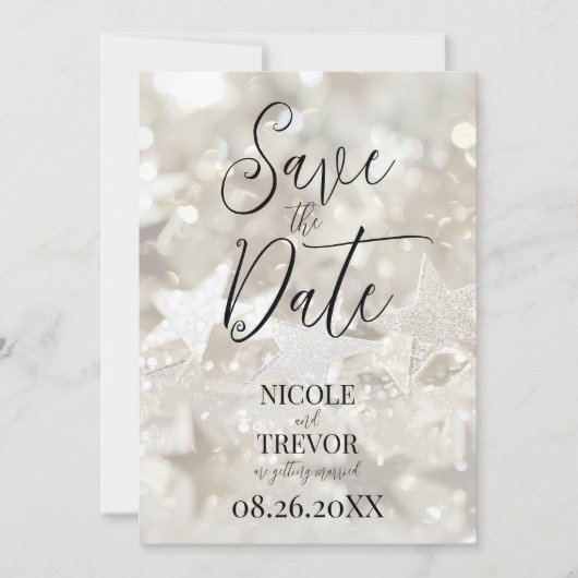 Creëer uw eigen aangepaste sprankelende ivoren ste save the date (Voorkant)