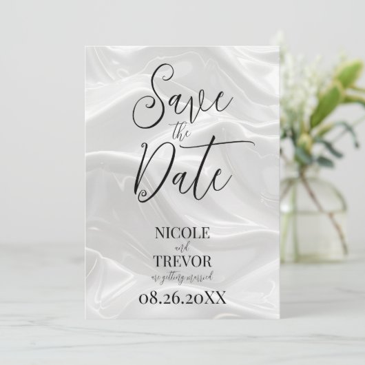 Creëer uw eigen aangepaste witte golven save the date (Staand voorkant)