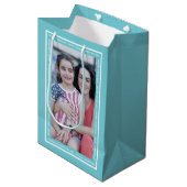 Creëer uw eigen aqua blue kerstvakantie foto medium cadeauzakje (Voorkant Gekanteld)