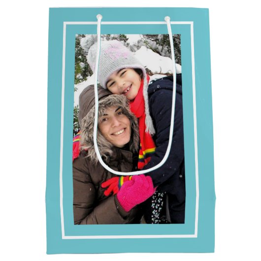 Creëer uw eigen aqua blue kerstvakantie foto medium cadeauzakje (Achterkant)