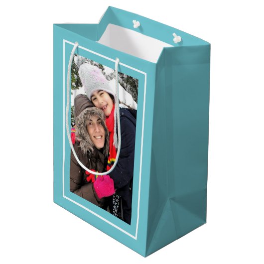 Creëer uw eigen aqua blue kerstvakantie foto medium cadeauzakje (Achterkant Gekanteld)