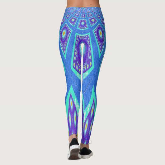 Creëer uw eigen aqua turquoise koraal blauwgroen e leggings (Achterkant)