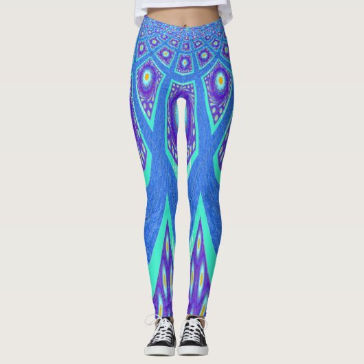 Creëer uw eigen aqua turquoise koraal blauwgroen e leggings (Voorkant)