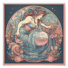 Creëer Uw eigen Art Nouveau Aquarius Zodiac Foto Afdruk