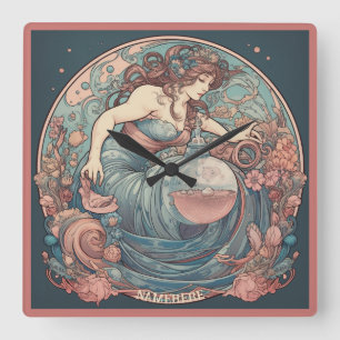 Creëer Uw eigen Art Nouveau Aquarius Zodiac Vierkante Klok