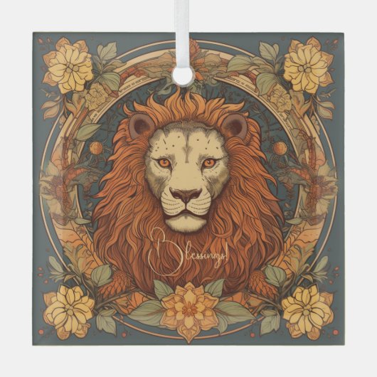 Creëer Uw eigen Art Nouveau Leo Zodiac Glas Ornament (Voorkant)