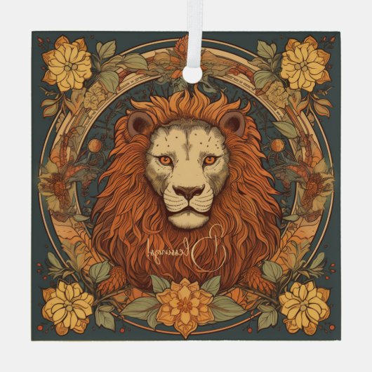 Creëer Uw eigen Art Nouveau Leo Zodiac Glas Ornament (Achterkant)