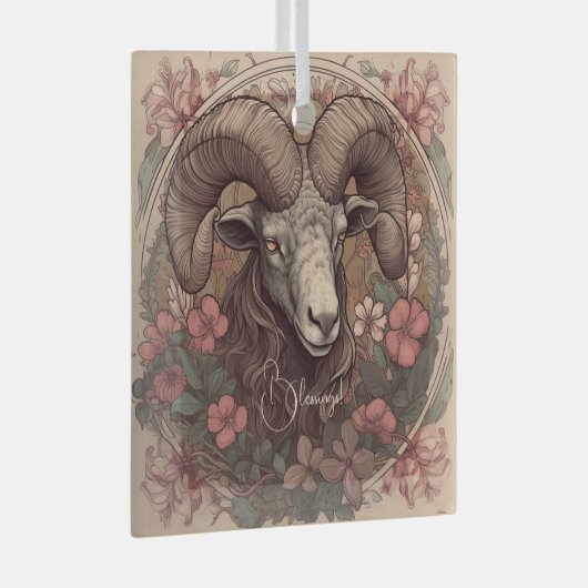 Creëer Uw eigen Art Nouveau Ram Zodiac Glas Ornament (Voorkant Rechts)