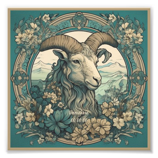 Creëer Uw eigen Art Nouveau Steenbok Zodiac Foto Afdruk (Voorkant)