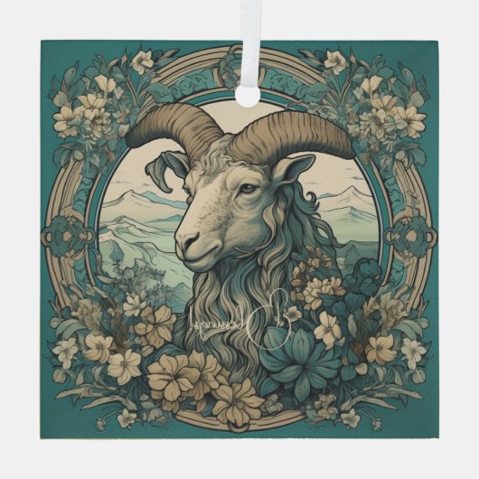 Creëer Uw eigen Art Nouveau Steenbok Zodiac Glas Ornament (Achterkant)