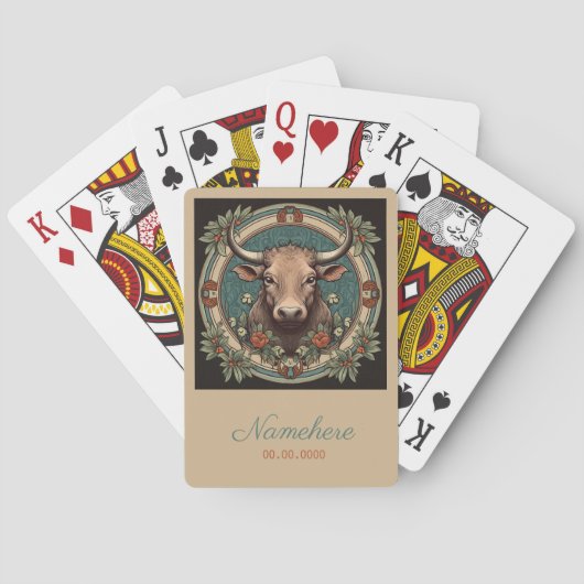 Creëer Uw eigen Art Nouveau Taurus Zodiac Pokerkaarten (Achterkant)