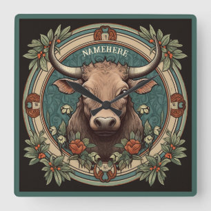 Creëer Uw eigen Art Nouveau Taurus Zodiac Vierkante Klok