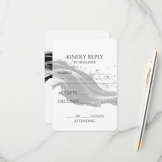 Creëer uw eigen B&W vloeiende inkt RSVP Kaartje (Voorkant / Achterkant in situ)