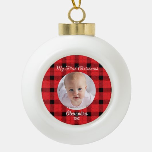 Creëer Uw Eigen Baby Foto's 1e Kerstmis Keramische Bal Ornament (Voorkant)