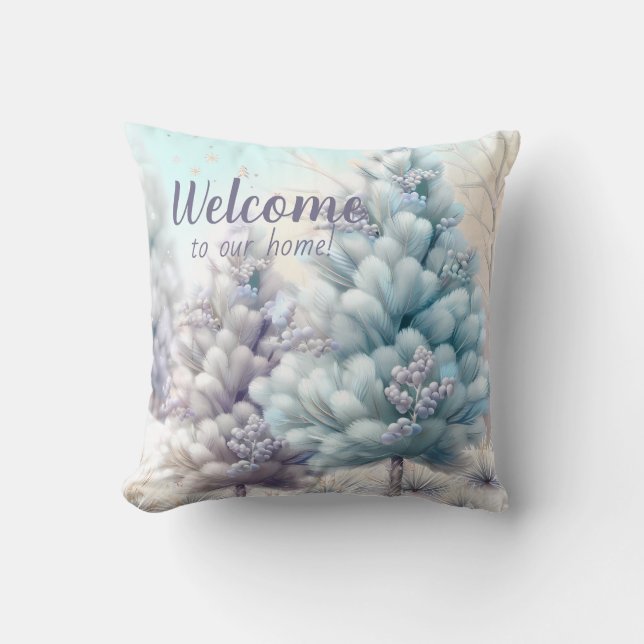 Creëer uw eigen besneeuwde pluizige kerstbomen kussen (Voorkant)