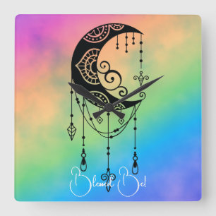 Creëer Uw eigen betoverende Boho Moon Silhouet Vierkante Klok