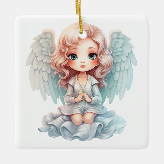 Creëer uw eigen biddende kerstengel keramisch ornament (Voorkant)