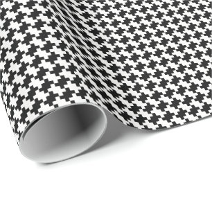 Creëer Uw eigen Black Houndstooth Squares Patroon Cadeaupapier