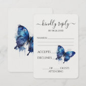 Creëer uw eigen blauw geschilderde Waterverf vlind RSVP Kaartje (Voorkant / Achterkant)