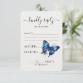 Creëer uw eigen blauw geschilderde Waterverf vlind RSVP Kaartje (Staand voorkant)