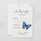 Creëer uw eigen blauw geschilderde Waterverf vlind RSVP Kaartje (Voorkant)