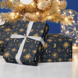 Creëer Uw eigen Blauw Goud Hemelmaan & Sterren Cadeaupapier