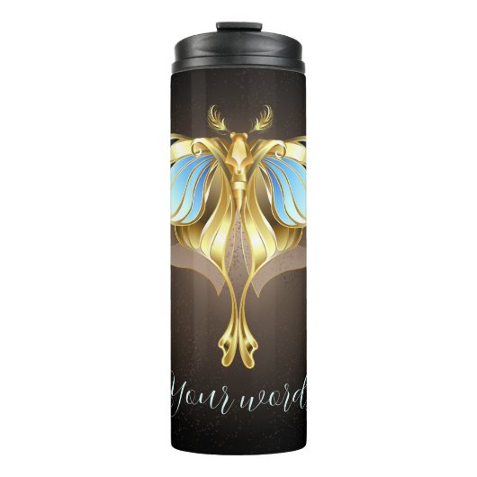 Creëer Uw Eigen Blauw & Goud Luna Moth Thermosbeker (Voorkant)