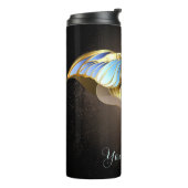 Creëer Uw Eigen Blauw & Goud Luna Moth Thermosbeker (Gedraaid links)