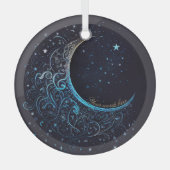 Creëer Uw Eigen Blauw & Gouden Filigraan Maan Glas Ornament (Voorkant)