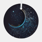 Creëer Uw Eigen Blauw & Gouden Filigraan Maan Glas Ornament (Achterkant)