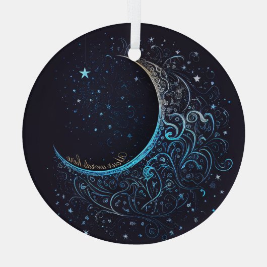 Creëer Uw Eigen Blauw & Gouden Filigraan Maan Glas Ornament (Achterkant)