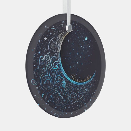 Creëer Uw Eigen Blauw & Gouden Filigraan Maan Glas Ornament (Voorkant Rechts)