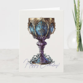 Creëer Uw eigen blauw & Paarse gouden omrande kelk Feestdagen Kaart