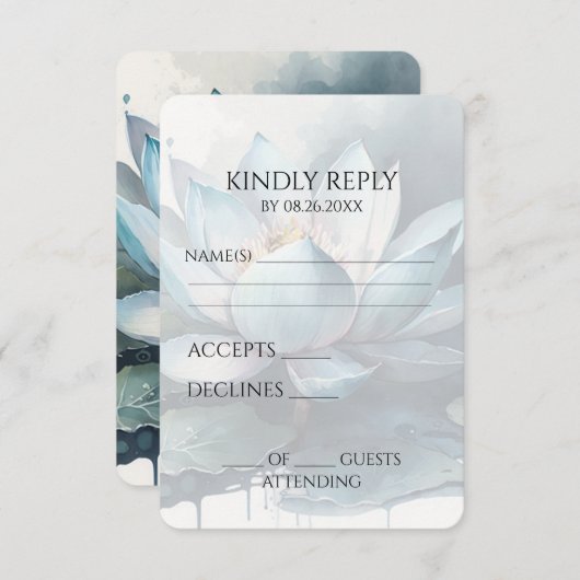 Creëer Uw eigen blauw Waterverf Lotus RSVP Kaartje (Voorkant / Achterkant)