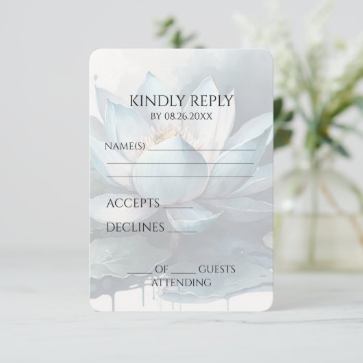 Creëer Uw eigen blauw Waterverf Lotus RSVP Kaartje (Staand voorkant)