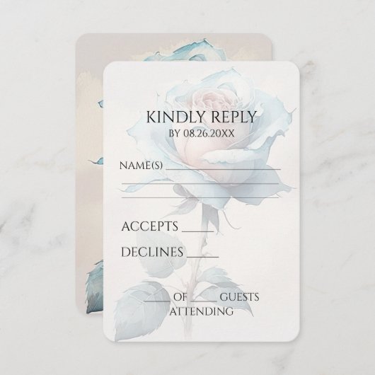Creëer Uw eigen blauw Waterverf Roos RSVP Kaartje (Voorkant / Achterkant)